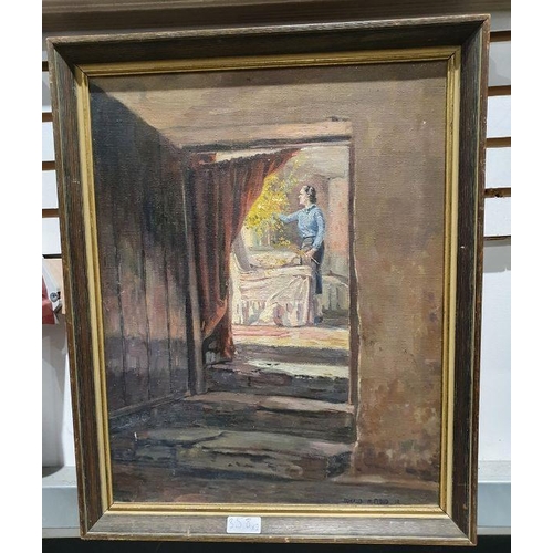 358 - Donald H Floyd (1892-1965)
 Oil on canvas
 Figure through doorway, signed and dated 38 lower right, ... 