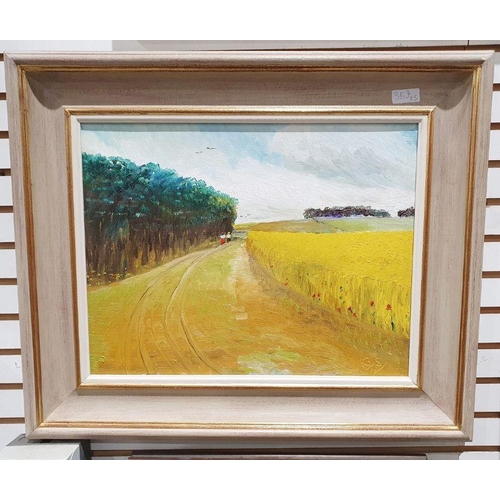 359b - George S Wissinger (20th century)
 Oil on board
 Path by field , monogrammed lower right, 34cm x 44c... 