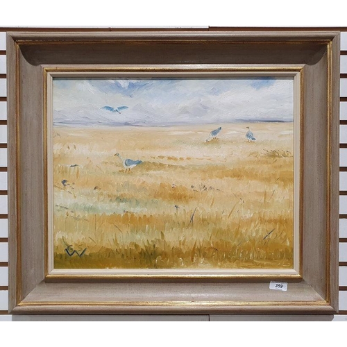 359 - George S Wissinger (20th century)
 Oil on board
 Seagulls in field, monogrammed lower left, 39cm x 4... 