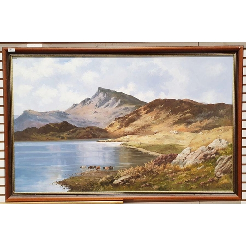 361 - Cushing (20th century school)
 Oil on canvas
 Highland landscape with cattle watering, signed lower ... 