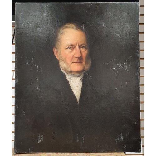 370 - 19th century school
 Oil on canvas
 Portrait study of gentleman in black jacket and white cravat, un... 