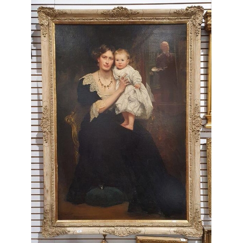 371 - Frank Moss Bennett (1874-1953)
 Oil on canvas
 Full length portrait of mother and child seated, port... 