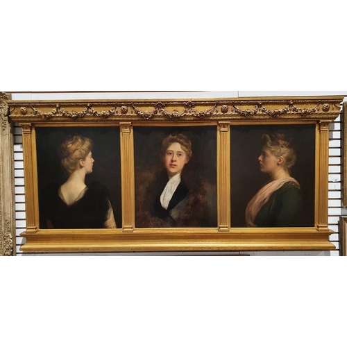 372 - John Collier (1850-1934)
 Oils on canvas
 A trio of head and shoulder portraits of ladies, variously... 