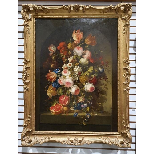 377 - 19th century Dutch school 
 Oil on canvas
 Still life study of flower arrangement including tulips, ... 