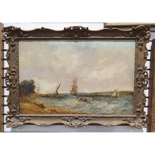 378 - A Vickers Senior (1786 - 1868)
 Oil on canvas
 Estuary scene with sailing vessels, figures rowing in... 