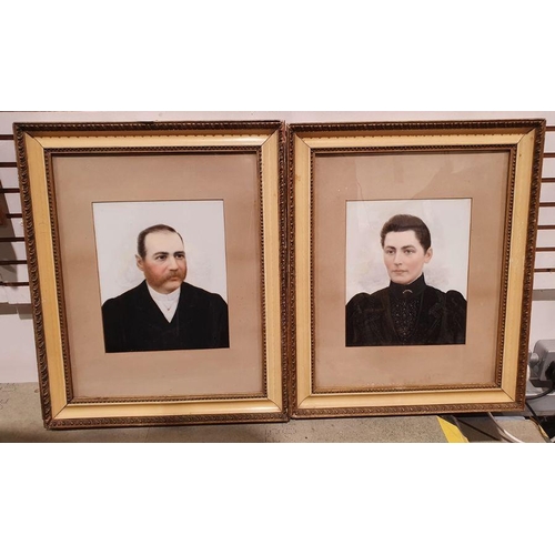 379 - 19th century school
 Pair of oils
 Portrait study of gentleman in black jacket, white cravat and lad... 