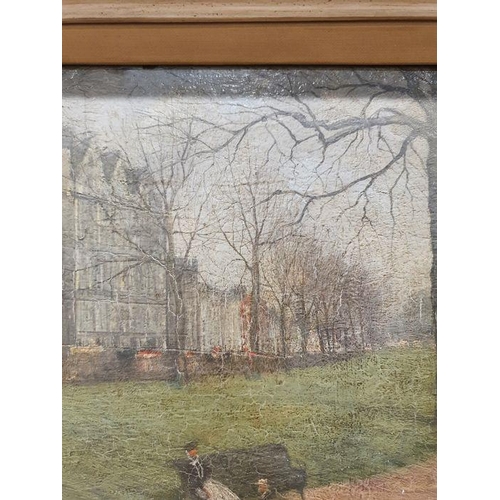 384 - Paul Maitland (1863-1909)
 Oil on panel
 “The Green Park, Piccadilly” with woman and child on park b... 