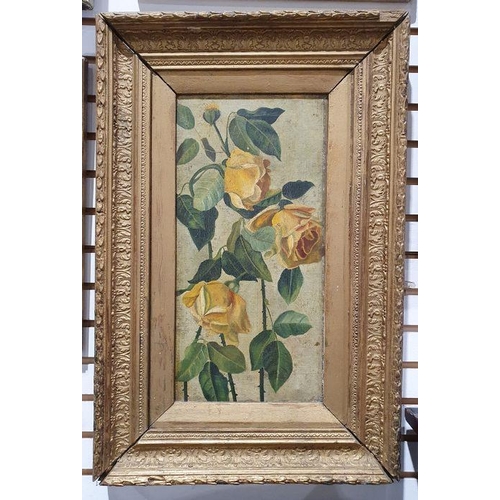 386 - 19th century school
 Oil on canvas
 Still life study of yellow roses, unsigned, 39cm x 19.5cm