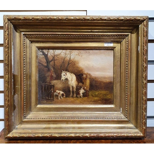 390 - William Joseph Shayer (1811-1892)
 Oil 
 Figure on horse and two dogs, signed and dated indistinctly... 