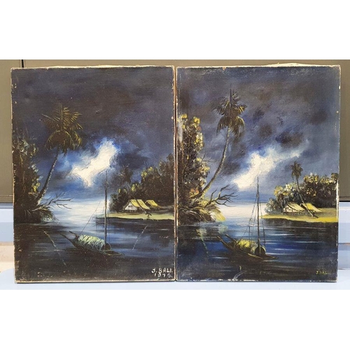 394 - Two bags of oils on boards by J. Ball, 1960's various still lifes, etc, large quantity