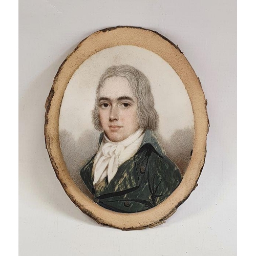 398 - 19th century school
 Miniature ivory study of a gentleman in coat with white ruff in frame, 5.2 x 7.... 