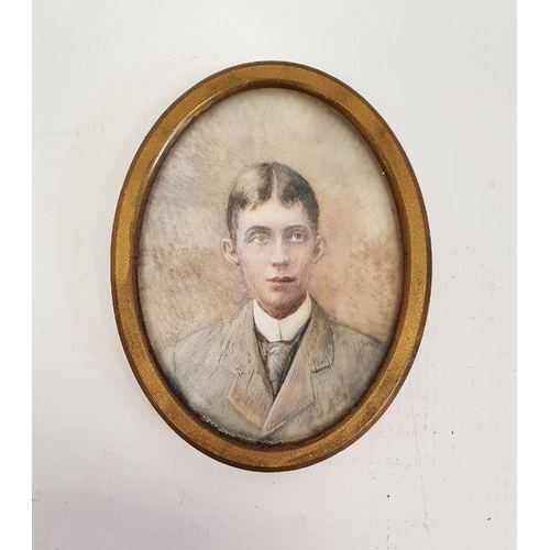 398 - 19th century school
 Miniature ivory study of a gentleman in coat with white ruff in frame, 5.2 x 7.... 