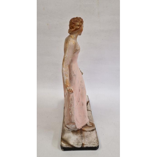 4 - Art Deco plaster group of woman with borzoi hound, on rectangular base, 53cm high, 41 cm wide approx... 