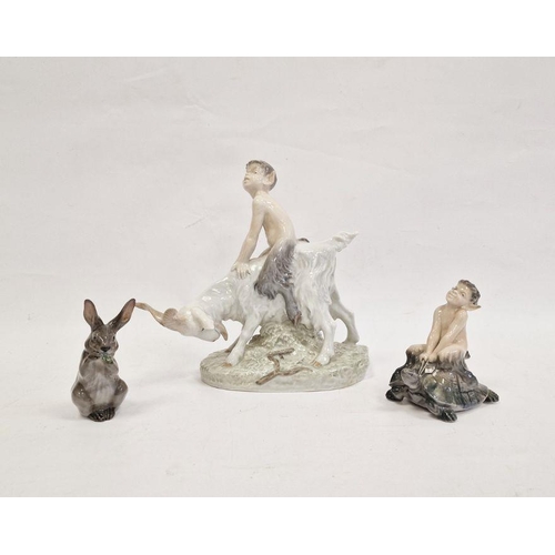 60 - Royal Copenhagen model of Pan / faun riding a goat, by Christian Thomsen and marked to side of base ... 