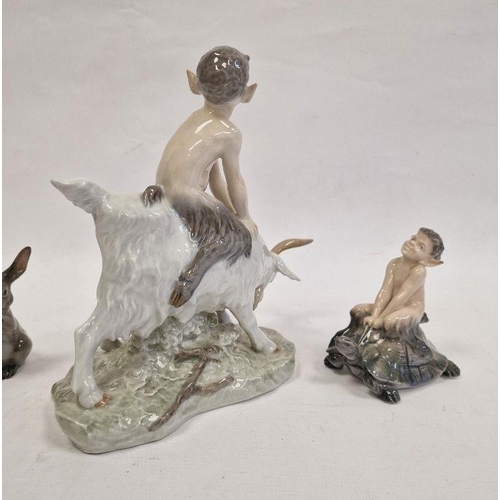 60 - Royal Copenhagen model of Pan / faun riding a goat, by Christian Thomsen and marked to side of base ... 