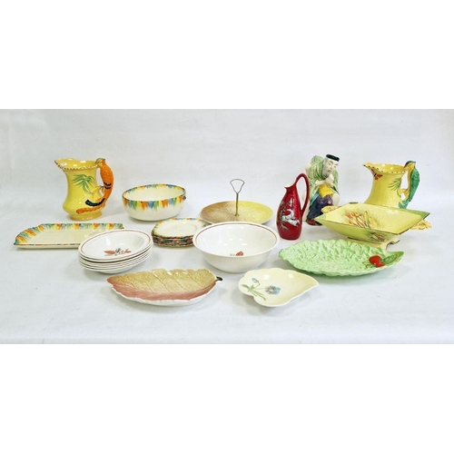 8 - Grindley pottery chameleon afternoon teaset and fruit bowl, Melbaware pottery Shylock jug, two parro... 