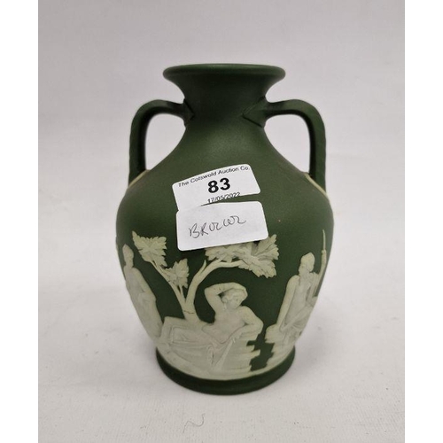 83 - Wedgwood green jasper dip Portland vase, impressed marks to base 15 cm