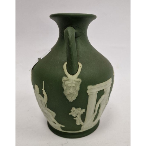 83 - Wedgwood green jasper dip Portland vase, impressed marks to base 15 cm