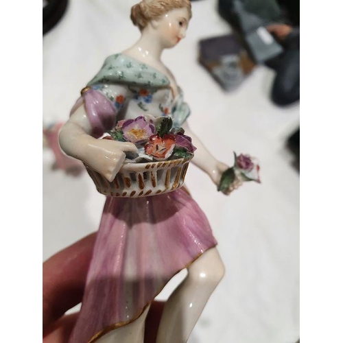 87 - 19th century Meissen porcelain figure of classical maiden with basket of flowers, 13cm high and Roya... 