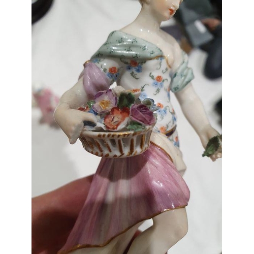 87 - 19th century Meissen porcelain figure of classical maiden with basket of flowers, 13cm high and Roya... 