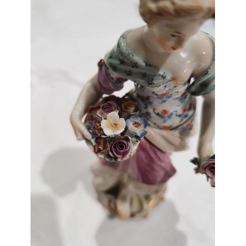 87 - 19th century Meissen porcelain figure of classical maiden with basket of flowers, 13cm high and Roya... 