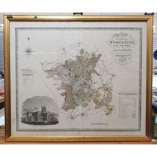 172 - C & I Greenwood - engraved by J & L Walker, 
 Framed map of Worcestershire
 Approx. 56cm x 72cm to i... 