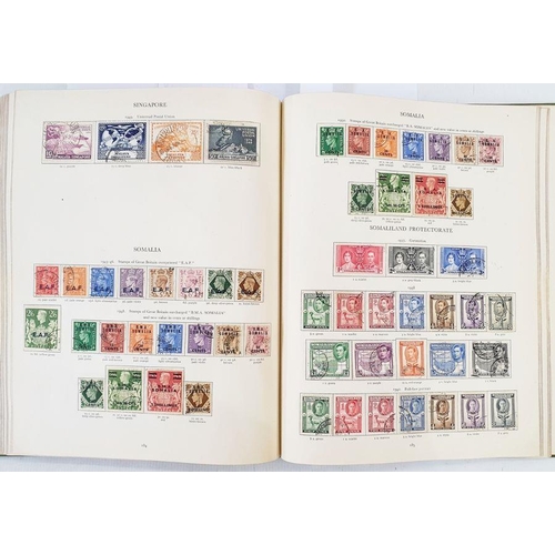 229 - Purposed 220 page green SG 'King George VI' stamp album, original January 1956 edition, over 95% com... 