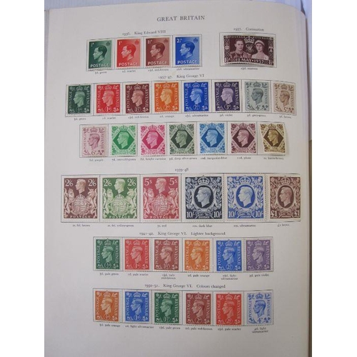 234 - Purposed, 220 page, interleaved red SG 'King George VI' stamp album, 1964 edition, c98% complete.  D... 