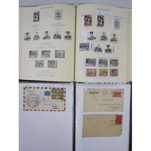 235 - GB: Boxed collection of 4 albums & carton of mainly defin. & commem. with air postal history & ephem... 