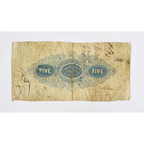 282A - Five pound note issued @ Bromsgrove Bank, 14th March 1848 Serial No. A1450.  Cashiers signature s co... 