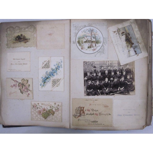 300 - Victorian scrap album containing Victorian scraps, greeting cards to include Christmas and New Year,... 