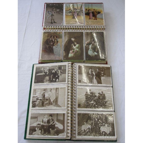 314 - Two albums of vintage postcards to include Sweetheart, Charlie Chaplin, aircraft postcards and aircr... 