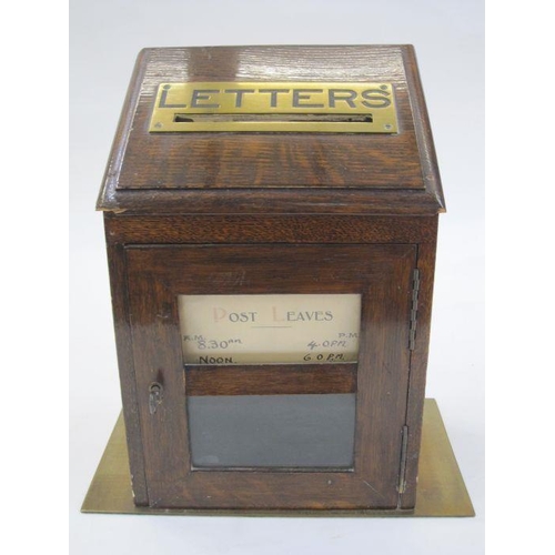 333 - Edwardian brass-mounted manor house letterbox, the sloping front with pierced brass letter aperture,... 