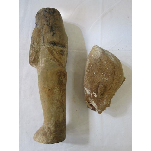 345 - First Milennium BC large wooden shabti with traces of painted stucco, vertical hieroglyphic text, in... 