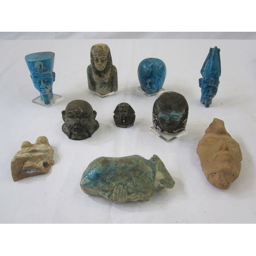 347 - Collection of heads of Pharoahs in stone faience and wood (believed to be tourist pieces, possibly b... 