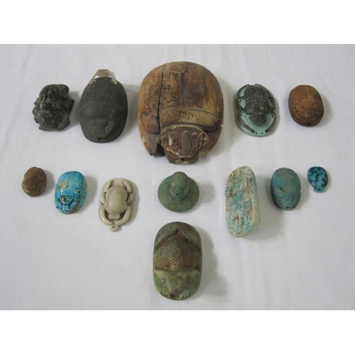 350 - Quantity of large scarabs in faience and stone (believed to be tourist pieces, possibly between the ... 