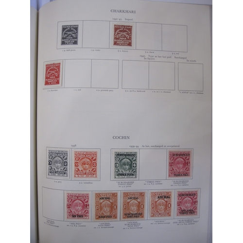 234 - Purposed, 220 page, interleaved red SG 'King George VI' stamp album, 1964 edition, c98% complete.  D... 