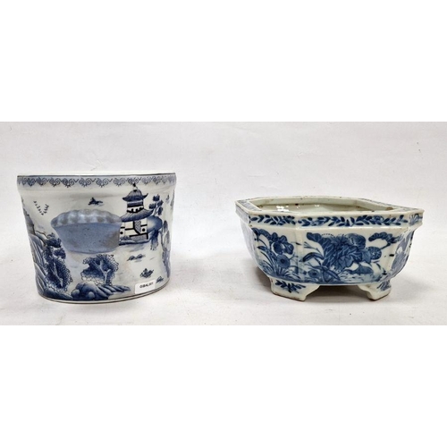 102 - Chinese porcelain shaped rectangular footed planter with incuse corners and on bracket feet, undergl... 