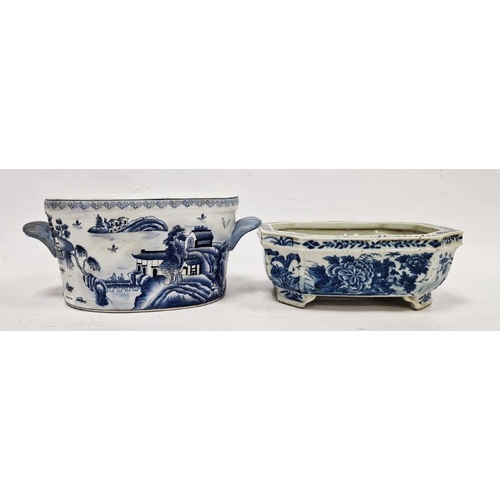 102 - Chinese porcelain shaped rectangular footed planter with incuse corners and on bracket feet, undergl... 