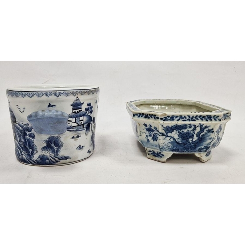 102 - Chinese porcelain shaped rectangular footed planter with incuse corners and on bracket feet, undergl... 