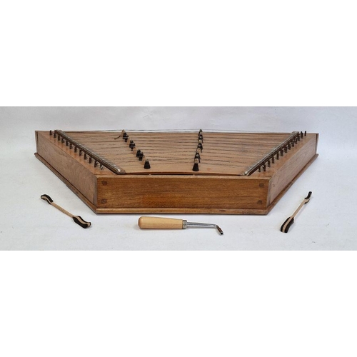 114A - Elm based hammer dulcimer of trapezoidal form (106 x 11 x 44 cm) with two hammers and a tuner