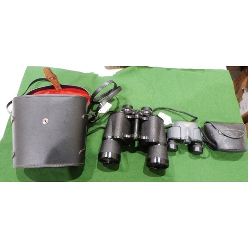 134 - Pair of Pentax binoculars and a pair of Prins binoculars and a Japanese lacquer desktop stationery b... 