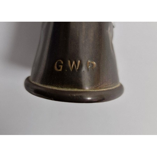 159 - Great Western railway brass station horn with turned horn mouthpiece, stamped 'GWR'