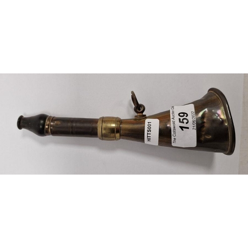 159 - Great Western railway brass station horn with turned horn mouthpiece, stamped 'GWR'