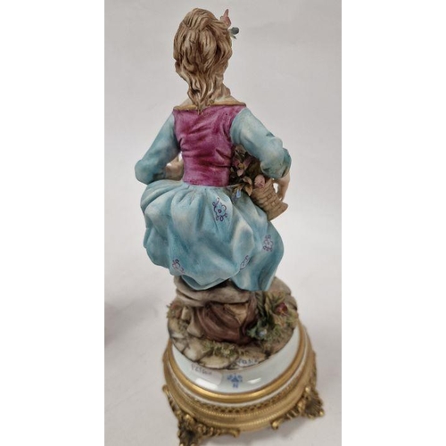 17 - Lladro figure of Spanish girl holding bunch of flowers, continental figure of girl with flowers on g... 