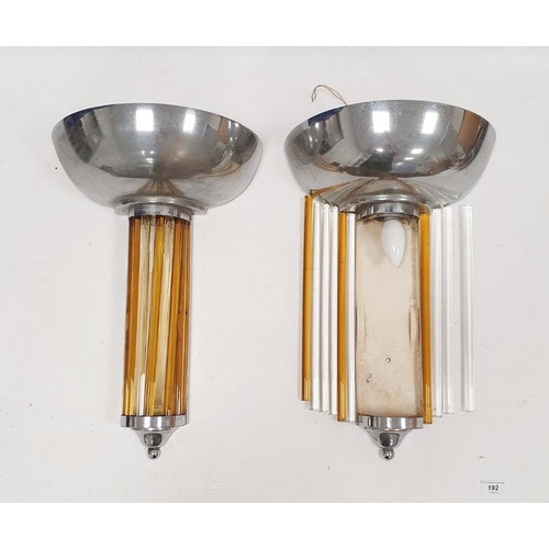 192 - Pair of Art Deco-style wall lights with steel uplighters and glass rod shades to the illuminated bod... 