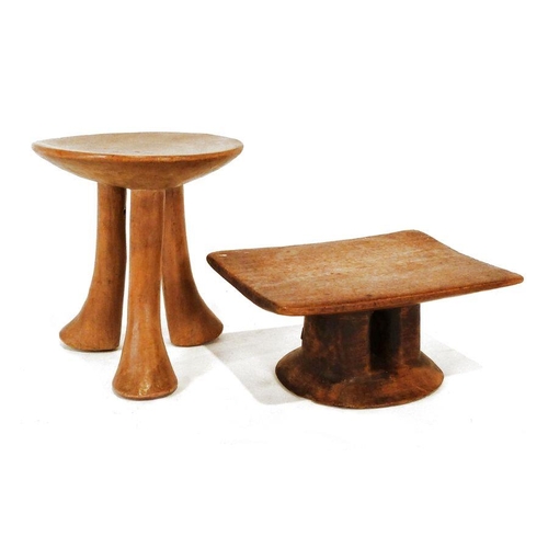 198 - Carved African travelling stool and wooden pillow/head rest.