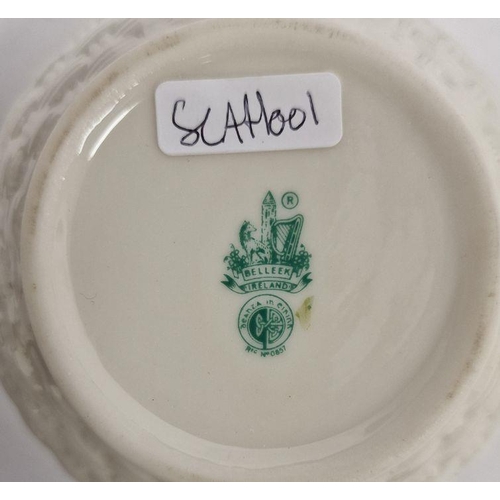 20 - 18th century porcelain tea bowl and saucer with floral swags, possibly Newhall, a Belleek clover lea... 