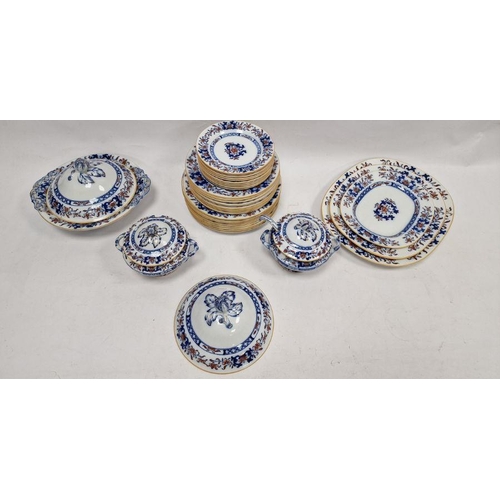 22 - Late 19th/early 20th century Mintons pottery dinner service with iron-red and blue floral trailling ... 