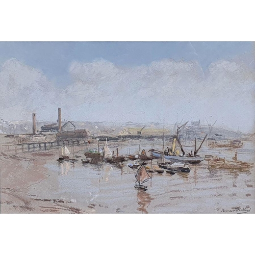 229 - Bernhard Sickert (1863-1932)
 Pastel 
 Boats in harbour, signed lower right, 27cm x 38.5cm